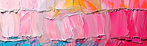 Vibrant Pink Abstract Painting Texture with Brushstroke and Palette Knife on Canvas Close-up