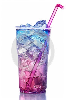 Vibrant Pink and Blue Iced Beverage in Glass with Straw