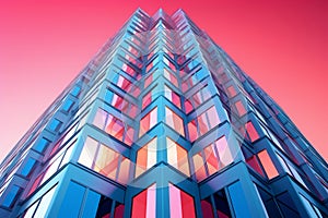 Vibrant Pink blue skyscraper. Generate Ai