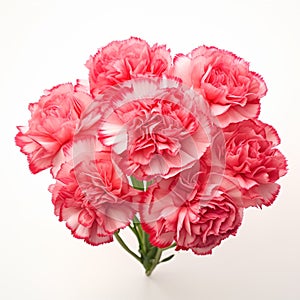 Vibrant Pink Carnations On White Background