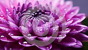 Vibrant pink dahlia, close up with dew drops, beauty in nature generated by AI