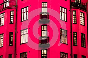 A vibrant pink house