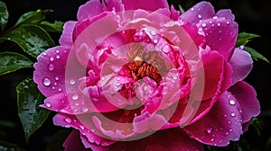 Vibrant pink petals peony flower. Generative AI