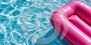 Vibrant pink pool float on sparkling blue water - summer vibes concept.