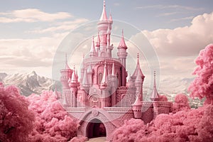 Vibrant Pink princess castle tower. Generate Ai