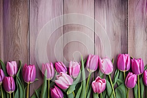 Vibrant Pink Tulips Against Wooden Background