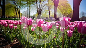 Vibrant Pink Tulips In A Sunlit Park