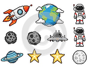 Pixel Art Space and Astronaut Elements Collection