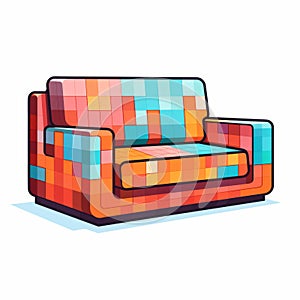 Vibrant Pixel Art Couch Vector Illustration With Graffiti-inspired Details