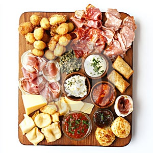 A vibrant platter of assorted gnocco fritto and tigelle, featuring crispy fried dough pillows and