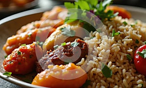 A Vibrant Platter Showcasing Traditional Arabian Dishes Including Kabsa, Maqluba, Dolma, and Tabbouleh photo