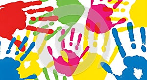 Colorful Handprints on White Background - A Celebration of Diversity