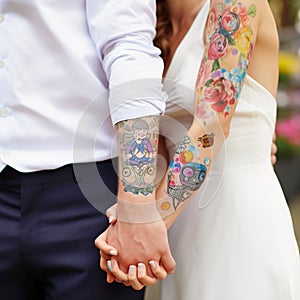 Vibrant and Playful Temporary Tattoos at a Wedding Celebration