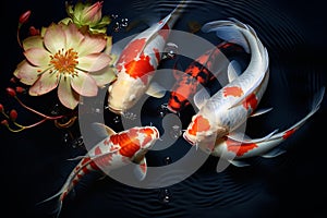 Vibrant Pond goldfish lotus. Generate Ai