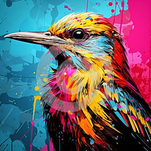 Vibrant Pop Art Bird Painting With Colorful Paint Splashes