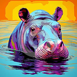 Vibrant Pop Art Hippopotamus Illustration In Colorful Neo-pop Style