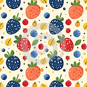 A vibrant pop art-inspired pattern featuring bold strawberries