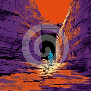 Vibrant Pop Art Pathway: A Dramatic Journey Through A Shang Dynasty Canyon