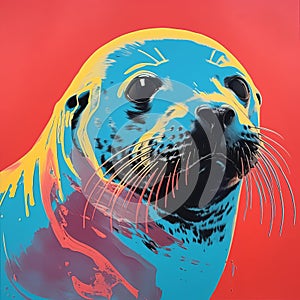 Vibrant Pop Art Seal Print In Andy Warhol Style