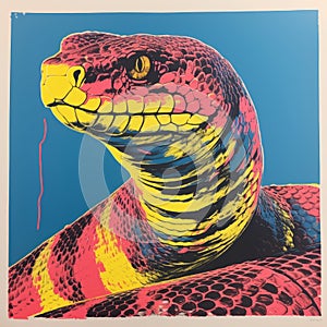 Vibrant Pop Art Snake On Blue Background