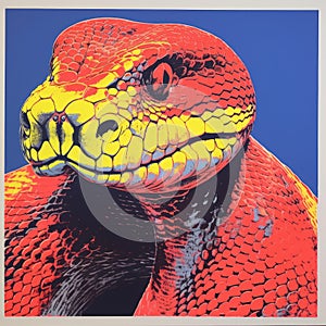 Vibrant Pop Art Snake Print On Blue Background