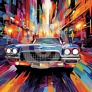 Vibrant Pop Art Style Abstract Art Piece Showcasing the Lavishness and Elegance of Limousines