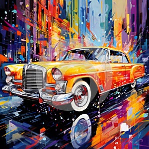 Vibrant Pop Art Style Abstract Art Piece Showcasing the Lavishness and Elegance of Limousines