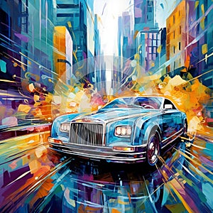 Vibrant Pop Art Style Abstract Art Piece Showcasing the Lavishness and Elegance of Limousines