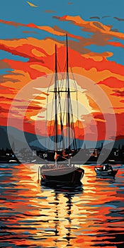 Vibrant Pop-art Style Painting Of Sailing Boat In Portsmouth Harbor