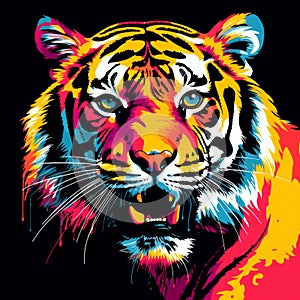 Vibrant Pop Art Tiger Illustration On Black Background