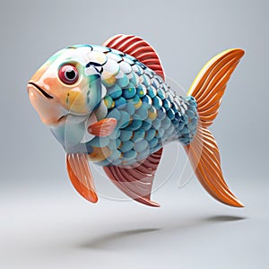 Vibrant Pop Surrealism: 3d Fish Model In Traditional Japanese Style