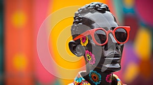 Vibrant Portrait Of A Black Statue With Cool Sunglasses