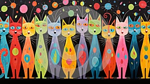 A Vibrant Portrait of a Colorful Feline Gathering