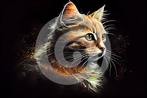 A vibrant portrait of an orange cat against a dark background, capturing its curious and playful personality, generative