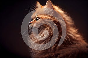 A vibrant portrait of an orange cat against a dark background, capturing its curious and playful personality, generative