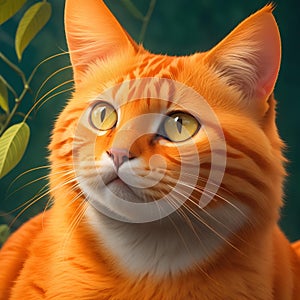 A vibrant portrait of an orange cat, capturing its curious and playful personality AI-Generated