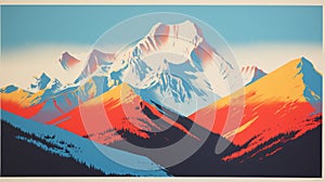 Bold Lithographic Mountain Sunrise In Whistlerian Color Blocking photo