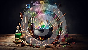 Vibrant Potion Brewing with Mystical Elements