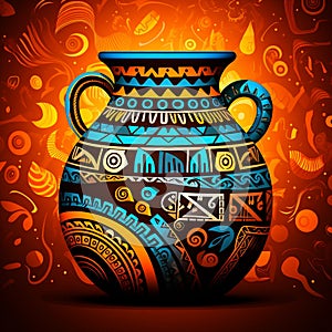 Vibrant Pottery Artifact with Intricate Patterns and Mysterious Symbols