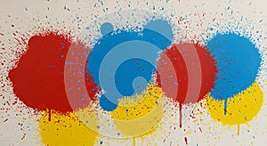 Vibrant Primary Color Paint Splatters on White Background