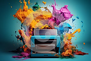 Vibrant Printer color splashes. Generate Ai