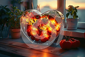 Vibrant produce in heart-shaped container