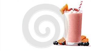 Protein shake with fresh raspberries, orange slices and blueberries Generative AI Illustration photo