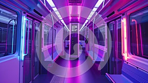 Vibrant Purple and Blue Subway Car With Neon Lights