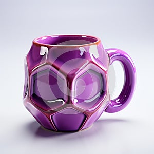 Vibrant Purple Hexagon Pattern 3d Printed Mug With Dodecahedron Hand
