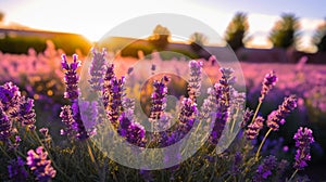 Vibrant purple lavender in a sun soaked afternoon field photo