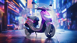 Vibrant Purple Moped In Dreamlike Night Scene