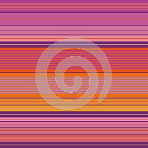 Vibrant purple, pink and orange densely striped design. Seamless vector pattern with bright beach vibe. Great for beach