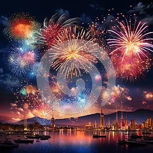 Vibrant Pyrotechnic Display: Awe-inspiring Fireworks Lighting Up the Night Sky