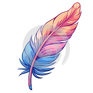 Vibrant quill of electric blue and magenta feather on blank canvas